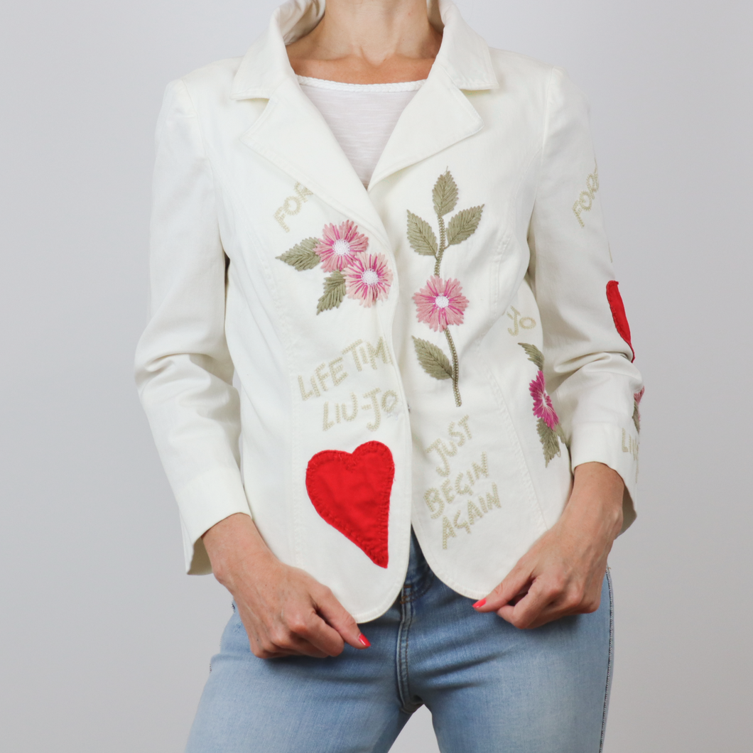 Chaqueta tipo Blazer blanca con estampado floral 96% algodón 4% elastano talla 44 IT (M) de Lui Jo