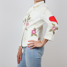 Cargar imagen en el visor de la galería, Chaqueta tipo Blazer blanca con estampado floral 96% algodón 4% elastano talla 44 IT (M) de Lui Jo
