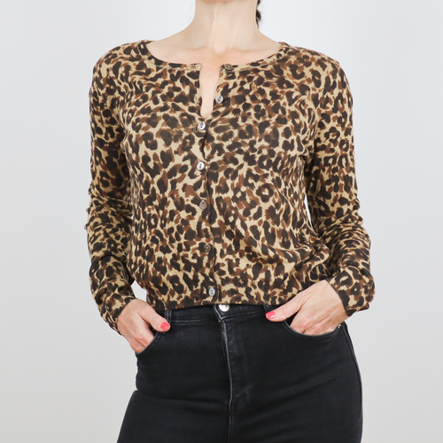 Chaqueta corta de punto estampado Animal Print en tonos marrones talla S/M de Mango