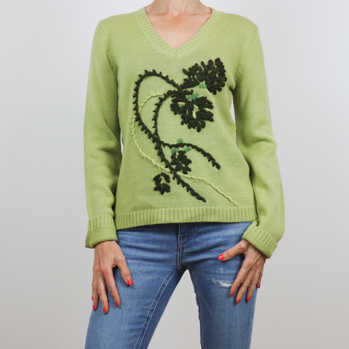 Jersey de pico de punto color verde con detalle bordado talla M de Síntesis