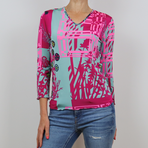 Camiseta de manga larga estampada colores rosa y azul Poliamida Nylon talla M de Christian Lacroix