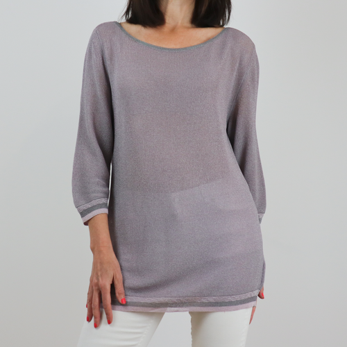 Jersey fino largo color lila grisáceo manga francesa talla L de Knit Knit
