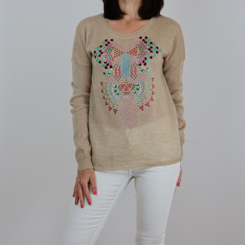 Jersey fino beige estampado fantasía talla S de Bimba y Lola