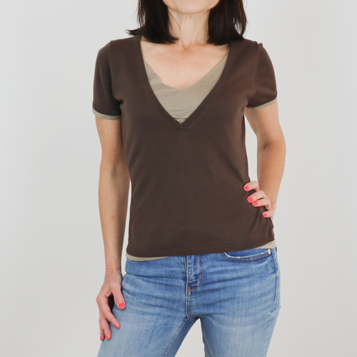 Jersey de pico manga corta color marrón en dos tonos talla XS/S de Weekend Max Mara