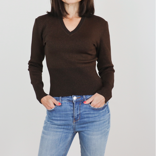 Jersey de pico entallado color marrón brillo talla S/M de Oliver Strelli