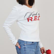 Cargar imagen en el visor de la galería, Camiseta de manga larga color blanco cuello de pico mensaje &quot;Kind of Red&quot; talla M de Red Valentino
