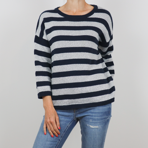 Jersey de rayas plata y azul de cuello redondo talla M/L de Mango
