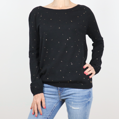 Jersey fino de color negro con estrellas doradas talla M de Des Petites Hauts