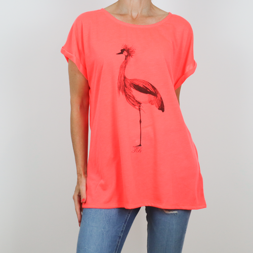 Camiseta larga de manga corta color coral dibujo de ave talla L de Ted Baker