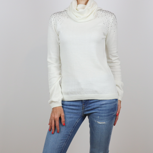 Jersey de cuello alto de color crudo con detalle brillantes talla S de Trucco