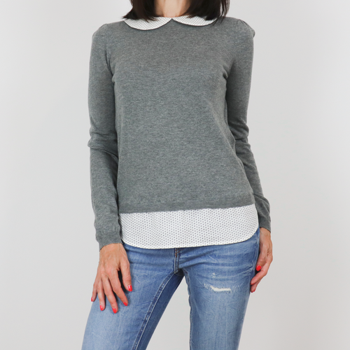 Jersey gris con camisa de lunares 2 en 1, cuello Peter Pan, talla XS 100 % algodón de Kookaï