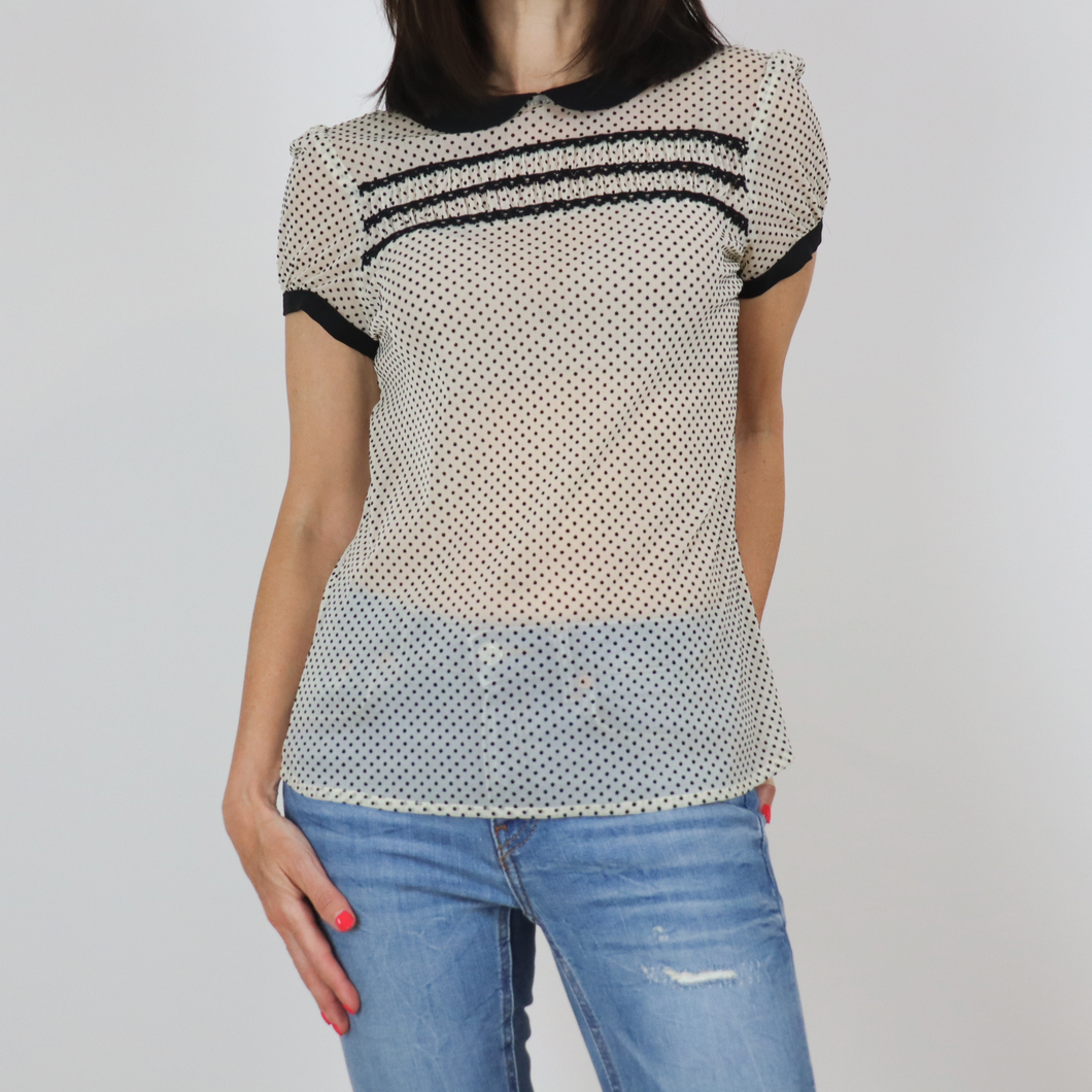 Camisa de manga corta transparente con lunares, cuello Peter Pan, talla S de Zara