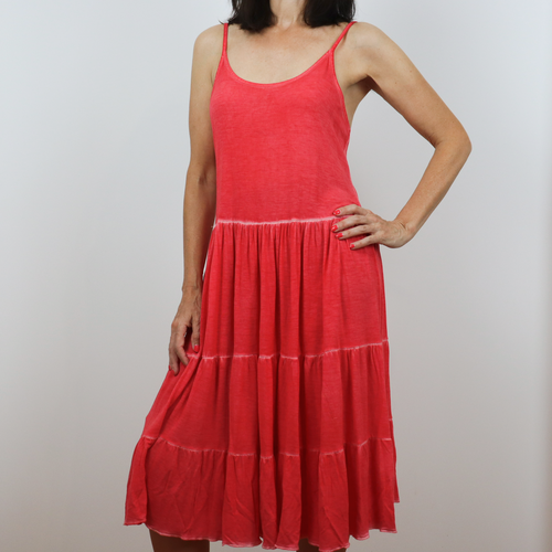 Vestido de tirantes color coral, largo por debajo de la rodilla, 100% viscosa, talla M de Hakei