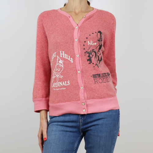 Chaqueta de punto color rosa con botones en forma de corazón, talla M/L, 35% algodón 23% nylon 22% viscosa 12% lana 8% angora de Pepe Jeans