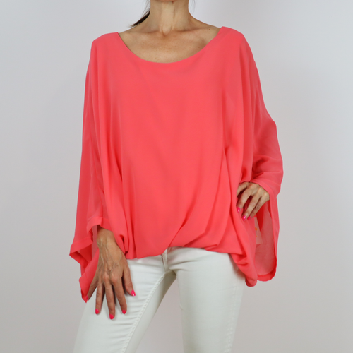 Blusa manga murciélago color coral, talla única, 100% poliester, ¡Sin estrenar!